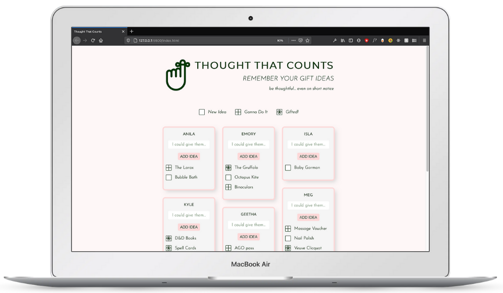 Mockup of thought that counts app as displayed on a Macbook Air